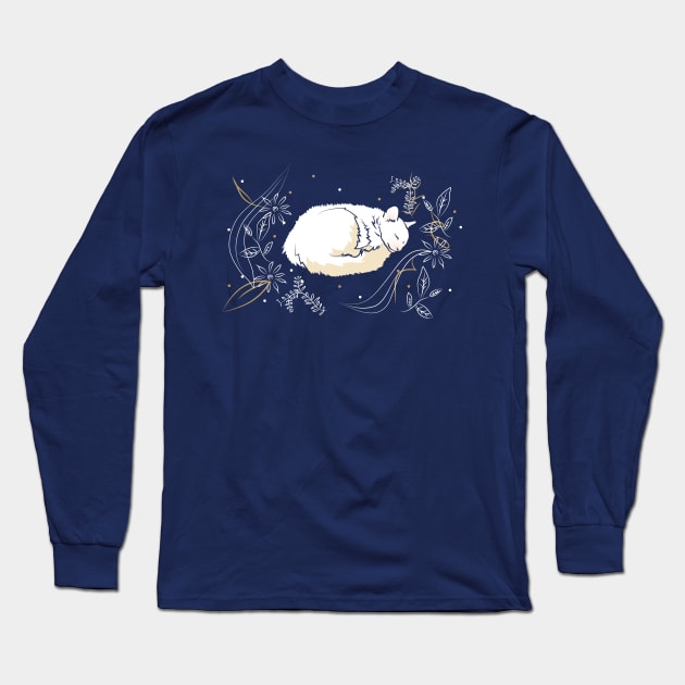 Sleepy cat and flowers Long Sleeve T-Shirt by Wlaurence